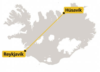 Map - flight from Reykjavík to Húsavík