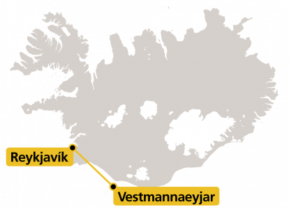 Map - flight from Reykjavík to Vestmannaeyjar